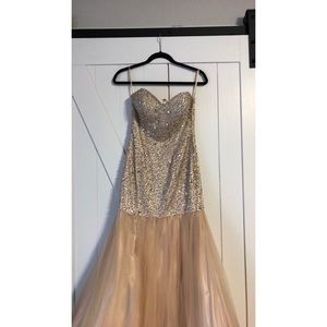 Jovani cream mermaid beaded prom dress